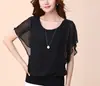 Nova Camisa de Chiffon de Verão Coreana para Mulheres, Roupas Femininas Plus Size de Manga Curta, Blusa de Chiffon Morcego Emagrecedora, Camisa Básica