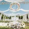 Cortina de gasa de malla blanca transfronteriza para decoración de escena de fiesta de boda al aire libre, fondo, arco de boda, cortina de tela para boda