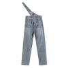 Puppy Handsome Irregular Cintura Alta Um Ombro Alça Jeans Feminino Outono Novo Estilo Coreano Solto Slim-Fit Calças de Perna Reta Alça