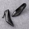 Zapatos de Tacón Alto de Etiqueta para Mujer, Zapatos de Tacón de Aguja de Cuero Suave para Mujer, Zapatos Formales de Cuero Negros de Tacón Medio con Punta para Entrevista de Trabajo para Mujer