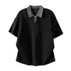 Camiseta Masculina Falsa de Duas Peças com Manga Curta Verão 2026 Gola V Camisa Polo Manga de Cinco Pontos Top Simples Solto Camiseta