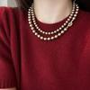 Milaad Moca Dorado Marrón Color Café Perla Swarovski Cadena de Suéter para Mujer con Tachuelas de Diamante Nariz de Cerdo Perla Swarovski Lujo Ligero Nicho