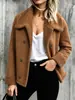 Otoño Invierno Nuevo Abrigo de Ante Sintético con Borrego para Mujer de un Solo Botón Solapa Grande Forro de Terciopelo Cálido Estilo Retro Americano