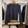 Camiseta de Moda para Mujer con Cuello Henley de Canalé / Manga Larga Casual Ajustada Reductora Camiseta Base Superior 26 Estilos Nuevos 487908