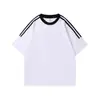 Camiseta de Algodón Puro con Tres Rayas, Marca de Moda, Cuello Redondo, Manga Corta para Hombres y Mujeres, Uniforme de Grupo, Camisa Cultural, Logo Bordado Imprimible