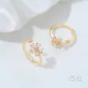 Anillo Titular de Cristal Zirconia Color-Preservante Chapado en Oro 14K Lazo Flor Pequeña Abalorio Anillo de Perlas Hecho a Mano DIY Accesorios