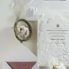 Lujosas Invitaciones de Boda Huecas con Relieve 3D, Tarjetas de Papel de Algodón Blanco, Set de Invitación de Boda Estilo Occidental Floral