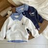 Atuendo Elegante para Bebé Niño Primavera y Otoño 2025: Moda Cuello Cuadros Manga Larga Estampado de Perros Falso Dos Piezas Ropa Infantil