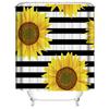 Cortina de Chuveiro Impermeável com Estampa Digital de Girassol 100% Poliéster Personalizada Cortina para Banheiro Fornecedor Atacadista Fabricante