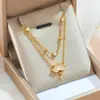 Joyería de Acero Inoxidable Dulce Flor Doble Capa Collar Tobillera Chapado al Vacío en Acero de Titanio Joyería Flor de Loto con Diamantes para Mujer