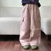 Pantalones de Trabajo de Algodón Lavado de Pierna Ancha para Niñas Pantalones Paracaídas Plisados para Niños Bolsillos de Algodón Lavado Parche Atractivo Pantalones Largos Casuales