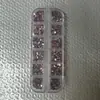 Celebridad de Internet Nuevo Kit de Accesorios para Uñas con 12 Compartimentos, Pedrería Redonda de Fondo Plano de Colores Mixtos, Kit de Materiales para Uñas DIY Iridiscente Super Brillante