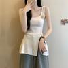 2024 Verano Nuevo Chaleco de Punto con Abertura Lateral de Camelia Ropa Interior para Mujer Ropa Exterior Ajustado Camisa Pequeña Top de Seda de Hielo Moderno