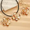 Collar y Pendientes de Flor Grande Metálicos Tridimensionales Plegados Personalizados Transfronterizos Europeos y Americanos Set de Joyería Floral Retro