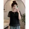 Design estilo francês, camiseta leve de manga curta para mulheres, novo modelo verão 2026, plus size, corte solto, emagrecedor e que valoriza a silhueta.
