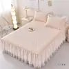 Nuevo Estilo Princesa de Verano Juego de Tres Piezas de Colchoneta Suave de Látex Engrosada Colchoneta de Seda Helada Lavable a Máquina Colchoneta Estilo Falda de Cama