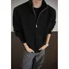 Suéter de punto con textura de color liso, cuello alto, cierre de cremallera para hombre y mujer, holgado, hombros caídos, chaqueta abrigo, versátil para otoño e invierno, simple casual