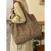 Bolso de Lona con Estampado de Leopardo Igual al de las Blogueras Ins Coreanas para Mujer, Bolso de Hombro Retro de Doble Cara, Bolso Tote de Gran Capacidad