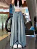 Jeans de Pierna Ancha de Tencel para Mujer Otoño 2025 Delgados Talla Grande Cintura Alta Sueltos Efecto Adelgazante Caída Rectos Pantalones Hasta el Suelo
