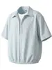 Camisa Polo Listrada Azul Claro Manga Curta Masculina Verão Fina Gola Meio Aberta Camisa Estilo Americano Jovem Manga Curta