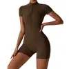 Mono de Yoga de Verano con Cremallera de Manga Corta Transfronterizo Europeo y Americano para Mujer Danza Fitness Deportes Mono Ajustado 8294