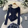 Conjunto de duas peças xadrez retrô para mulheres, top irregular de outono, saia xadrez de cintura alta, conjunto estiloso para o dia a dia