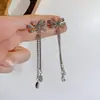 Brincos Longos de Luxo Brincos Vintage Brincos com Laço de Strass e Franjas para Mulheres Estilo Japonês e Coreano Novo Tendência Elegante
