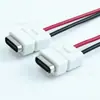 Conector fêmea TYPE-C transparente com cabo, fios 2P vermelho e preto, chicote de cabo conector fêmea de carregamento USB-C, 15CM de comprimento