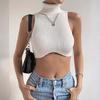 Estilo Europeo y Americano Fotografía Callejera Básico Verano Ajustado Adelgazante Sexy Ajustado Cintura Alta Corto Ombligo Descubierto Chaleco Base sin Mangas para Mujer