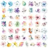50 Calcomanías para Maleta de Traje de Flores Gouache de Compra Directa Transfronteriza, Calcomanías Impermeables de Dibujos Animados de Plantas Florales para Equipaje Infantil
