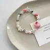 Pulseira Cerâmica Concha Estrela Dopamina Feminina Verão Pequena Fresca Pulseira Casual Corda Elástica Pulseira com Contas
