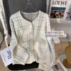 Abrigo tipo suéter de terciopelo de imitación visón, nuevo estilo Primavera y Otoño 2023, para mujer, estilo occidental, cárdigan a cuadros, suelto, estilo Chanel, top para mujer