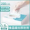 Guantes desechables de grado alimenticio, especialmente diseñados para uso en cocina y comedor, hechos de plástico PE grueso y duradero, adecuados para manipular langostinos, disponibles en una caja con diseño de extracción