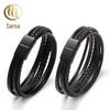 Pulseira masculina de couro bovino com corda de couro trançado, nova pulseira de aço inoxidável com corda preta, moda masculina, 2022