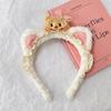 Diadema de oso rosa para mujer, bonita diadema de felpa, pinzas para el pelo, accesorios para el lavado facial