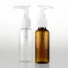 Botella de hombro redonda de 50 ml con bomba de clip, envase cosmético, loción, desinfectante de manos desechable, subenvase, botella vacía de PET