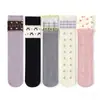 Calcetines para niñas para primavera y otoño, calcetines altos estilo coreano, doble hilo sin costuras con lazo, estampados florales y a cuadros, calcetines largos para bebés y niños
