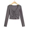 Tejido de punto plisado francés elástico para lijar, ajuste ceñido, adelgazante, manga larga, camiseta corta, cárdigan top para baile de jazz para mujer