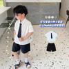 Traje de Verano para Bebé Tong Chenchen Mamá Vestido para Fotos de Graduación Bebé Niño Guapo Camisa de Manga Corta Pantalones Cortos Conjunto de Dos Piezas