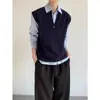 Chaleco tejido retro japonés de cuello en V estilo "old money" para hombres y mujeres, adecuado para usar en capas en primavera y otoño, top casual versátil