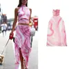 Marca Independiente 2025 Nuevo Conjunto de Dos Piezas de Verano Sexy Estampado de Satén con Atar para Mujer