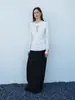 Top de manga larga RUTH blanco con cuello en V, drapeado, corte ajustado, diseño plisado, punto de acetato simple para mujer