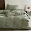 Juego de cuatro piezas de algodón puro teñido en hilo y lavado Clase A, funda nórdica de algodón puro a cuadros, juego de tres piezas para dormitorio de estudiante, 4 sábanas de cama