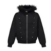 Sudadera con capucha Magic Bear estilo retro gótico americano con remaches y cuello de pelo, diseño con cremallera, adecuada para hombres y mujeres.