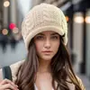 Nuevo Gorro Postparto de Gran Circunferencia de Cabeza, Gorro de Lana Tejido Cálido y Resistente al Frío, Gorro Holgado Versátil de Moda Europea y Americana para Mujer