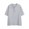Camisa Polo Masculina Nanxia Verão Gola Henley Manga Curta Retro Americano Desconstruída High-End Slim Fit Meia Manga