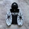 Moletom com Capuz Preto com Zíper Bordado Street Hip Hop Costura de Fotos L Estampa Mulheres y2k Casaco Harajuku Suéter Mulheres