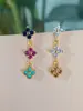 Brincos Coloridos Populares de Trevo de Quatro Folhas com Zircônia do Xiaohongshu, Elegantes Retrô, High-End Verão Doce Peça Única Feminina Dropshipping