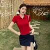9805 # Nueva camiseta de manga corta de retazos con cuello polo versátil de verano para mujer, corte ajustado con almohadilla fija en el pecho, top corto
