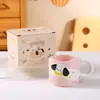 Conjunto de Xícaras de Cerâmica Empilháveis para Homens e Mulheres, Caneca de Cachorro de Desenho Animado, Par de Xícaras, Xícara para Leite e Café, Design Criativo de Animal